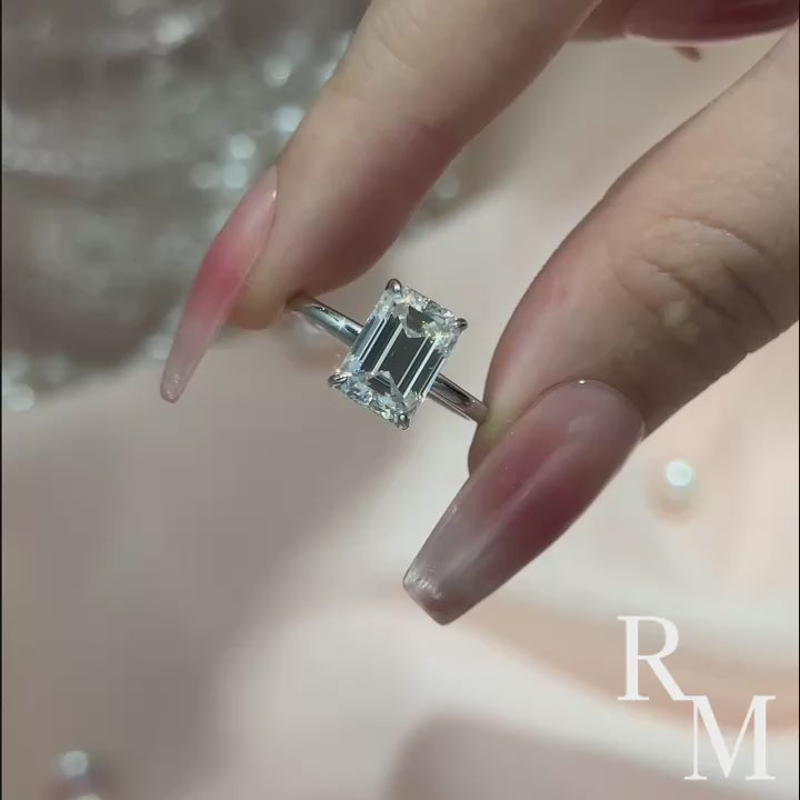 Rodiffy Moissanite 3.5 Ct Emerald Cut Solitaire Engagement Ring For Her