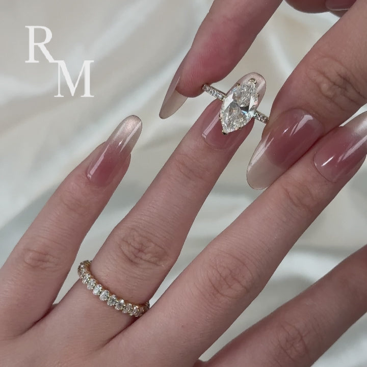 Rodiffy Moissanite 2PC 4.0Ct Marquise Cut Yellow Gold Bridal Ring Set with Oval Cut Wedding Band