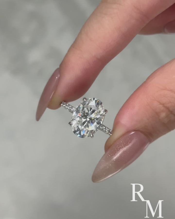 Moissanite 5.5Ct Oval Cut Hidden Halo White Gold Promise Ring For Women