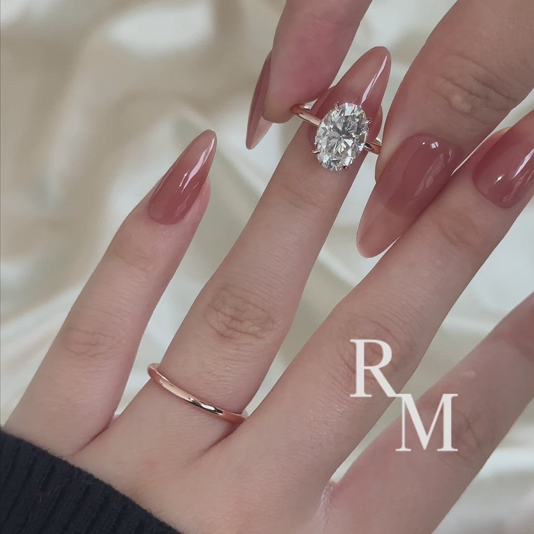 Rodiffy Moissanite 4.0Ct Solitaire Oval Cut Rose Gold Engagement Ring with Plain Wedding Band