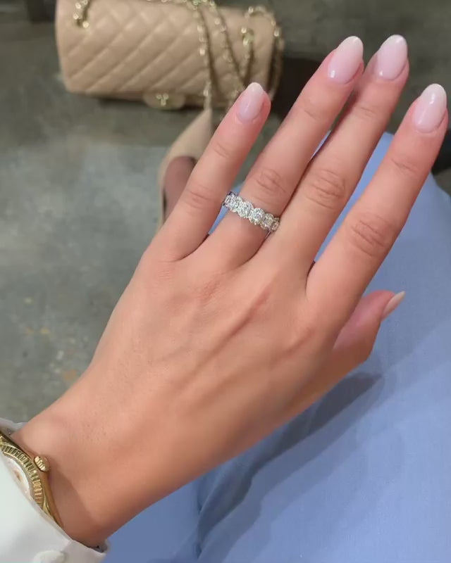 1.3Ct Round Cut Moissanite Five Stone Wedding Band Halo Design in Sterling Silver