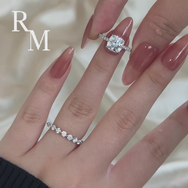 Rodiffy Moissanite 2.5Ct Cushion Cut Engagement Ring in Sterling Silver with Eternity Wedding Band