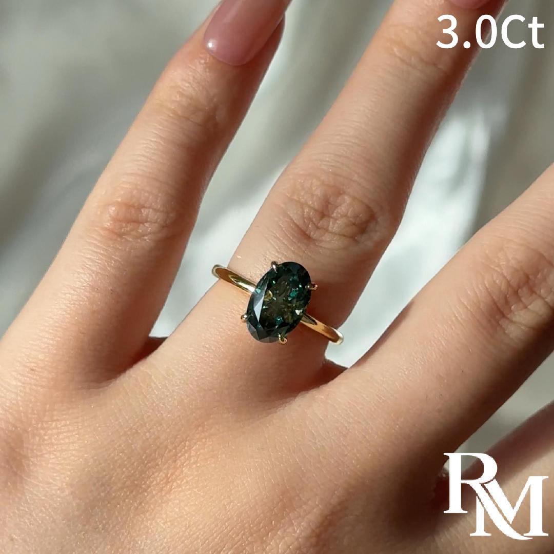 Moissanite 3.0Ct Green Oval Hidden Halo Solitaire Travel Ring in Sterling Silver