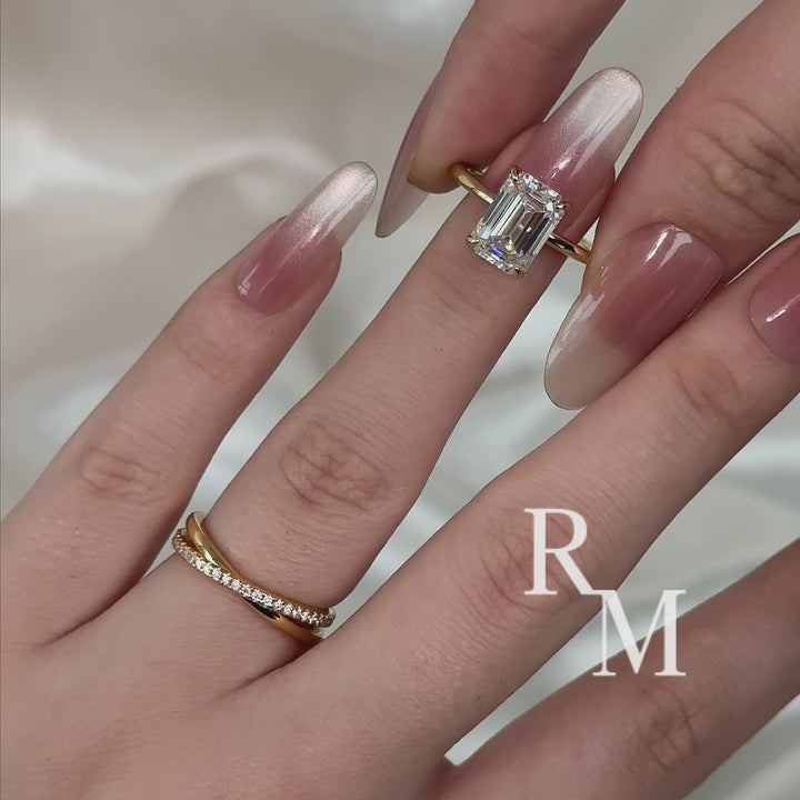 S925 Moissanite 2PC 3.5 Ct Emerald Cut Twist Yellow Gold Wedding Ring Set For Women