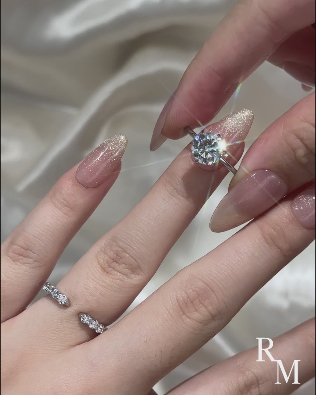 Moissanite 3.0Ct Round Cut 6 Prong White Gold Wedding Ring with Open Wedding Band