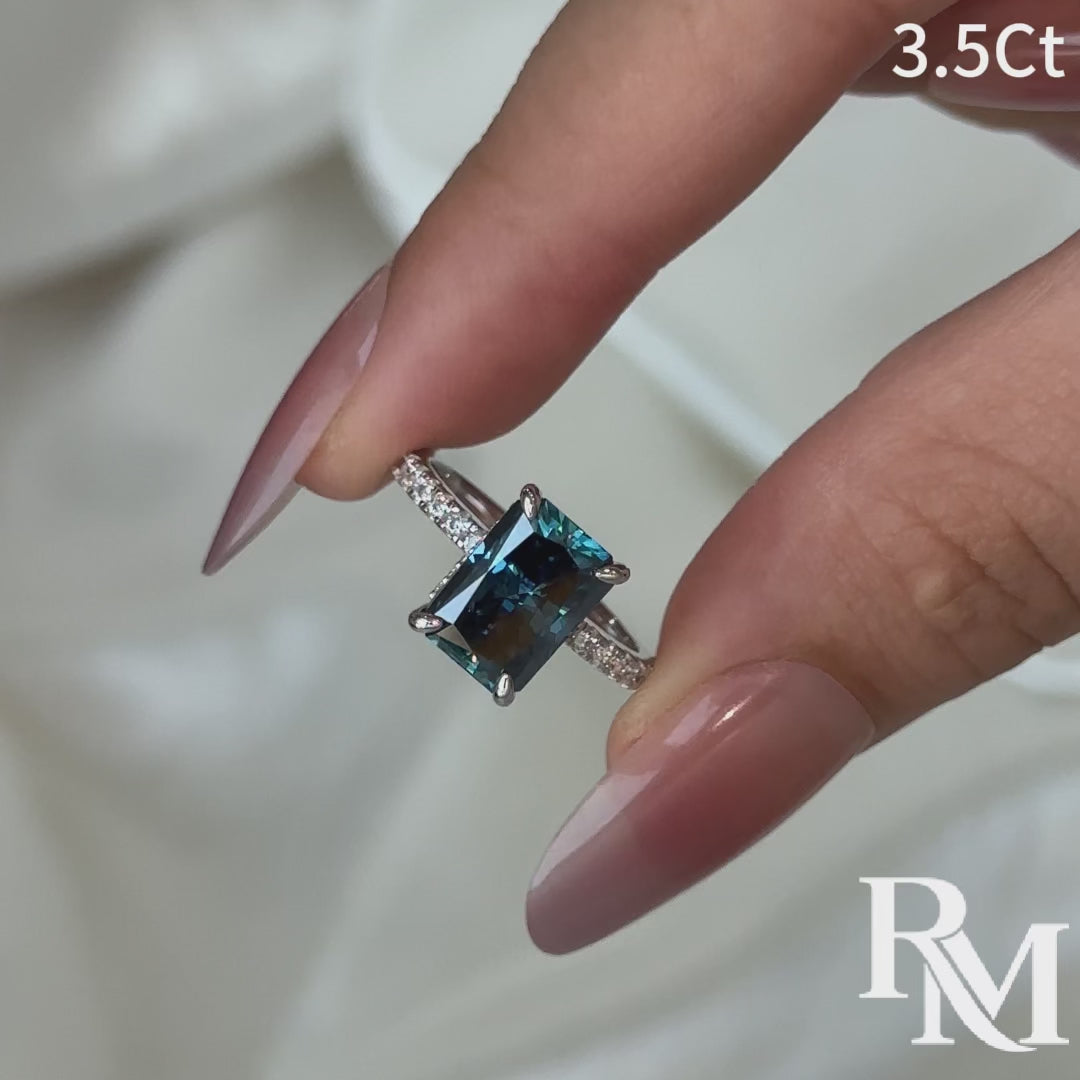 S925 Moissanite 3.5Ct Radiant Cut Blue Stone Stackable Travel For Women in Sterling Silver