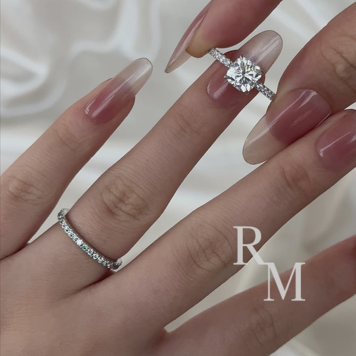 Rodiffy Moissanite 2.0Ct Cushion Cut Engagement Ring With Green &amp; White Round Cut Wedding Band
