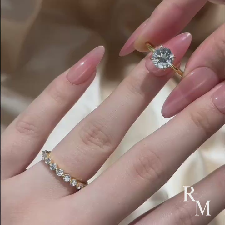Moissanite 2.0 Ct Solitaire Round Cut Yellow Gold Wedding Ring Set Eternity Moissanite Diamond Ring