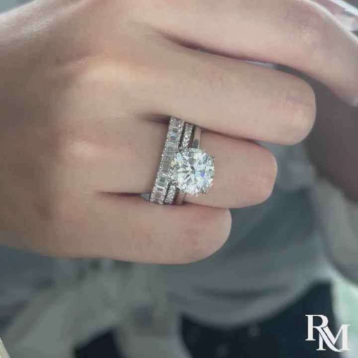 Rodiffy Moissanite S925 4.0Ct Solitaire Round Cut Engagement Ring in Sterling Silver with Classic Wedding Band
