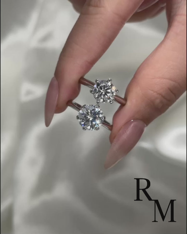 Moissanite 2.0 Ct ~3.0 Ct Round Cut 6 Prong White Gold Engagement Ring with Round Cut White Gold Women&