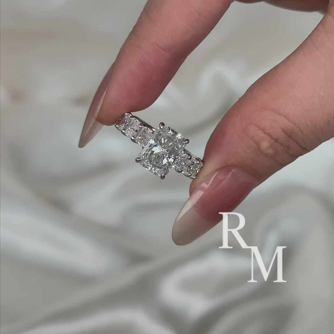 Moissanite 3.5Ct Radiant Cut Engagement Ring with 3.0Ct Radiant Cut Band