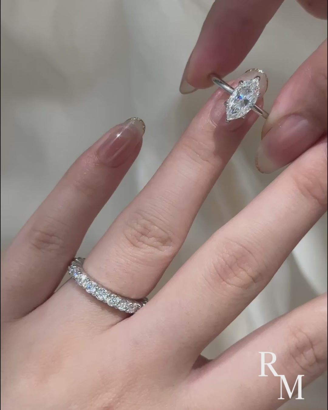 Moissanite 2.0Ct Marquise Cut Solitaire White Gold Engagement Ring with Pavé Eternity Ring