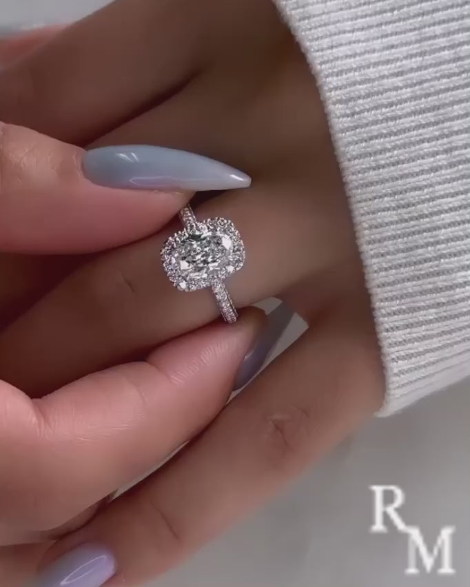 Rodiffy Moissanite 2.5 Ct Halo Oval Cut Promise Ring For Women