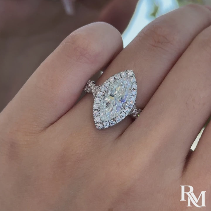 S925 Moissanite 3.0Ct White Marquise Cut Halo Engagement Ring 925 Sterling Silver Promise Ring For Women