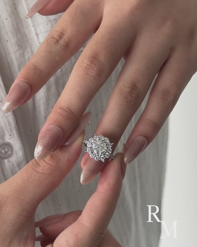 Moissanite 1.2Ct Halo Round Cut White Gold Engagement Ring