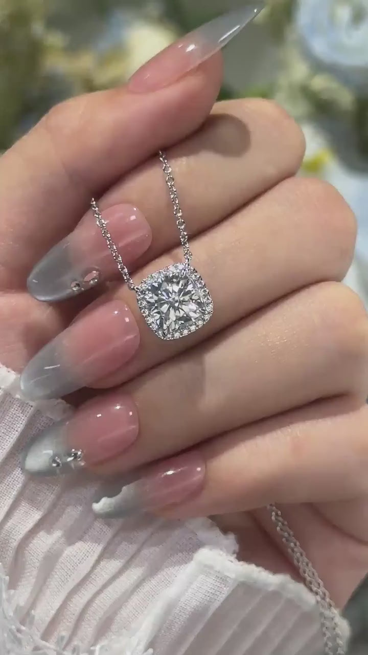 Moissanite Halo 3.0Ct Cushion Cut Pendant Necklace