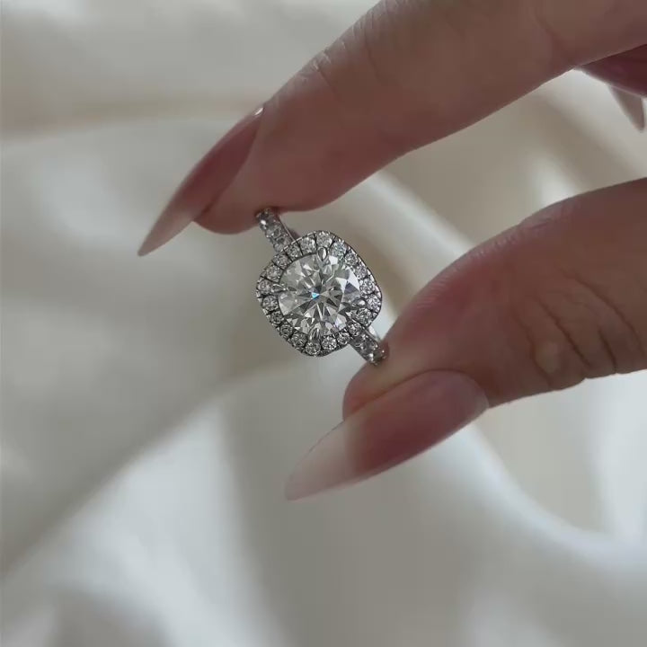 Rodiffy Moissanite 2.0 Ct Halo Round Cut White Gold Promise Ring