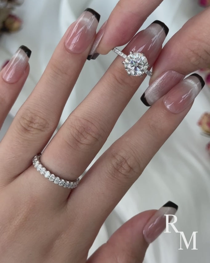 Moissanite 3.0Ct Round Cut White Gold 3PC Travel Engagement Ring with Oval &amp; Round Cut Wedding Band