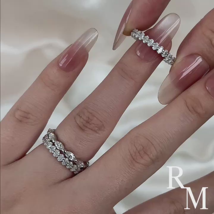 Moissanite 3PC Oval Cut &amp; Marquise Cut Wedding Band Set For Women In Sterling Silver