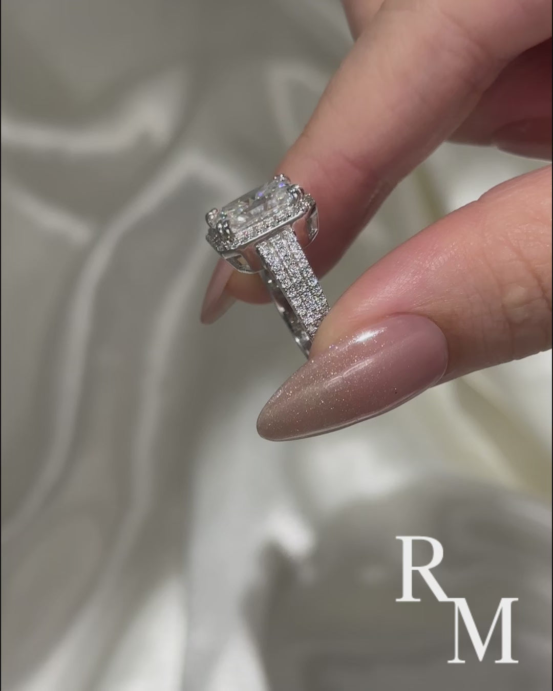 Moissanite Halo Three Shank 3.5Ct Radiant Cut White Gold Engagement Ring