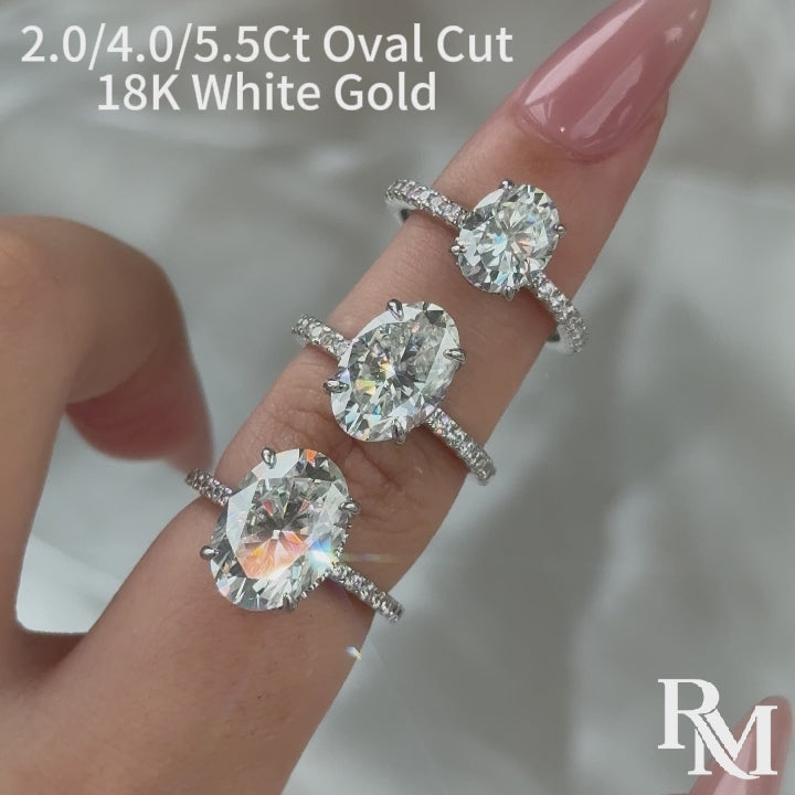 S925 Moissanite 2.0 Ct ~5.5 Ct Oval Cut Pavé Yellow Gold/White Gold Engagement Ring For Women