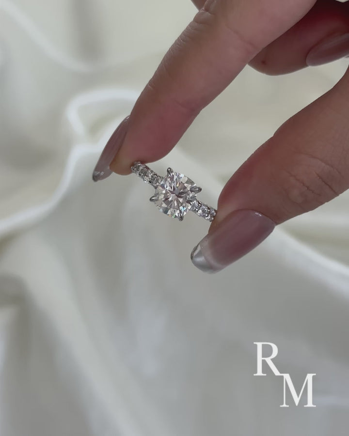 Rodiffy Moissanite 3.0 Ct Cushion Cut White Gold Engagement Ring
