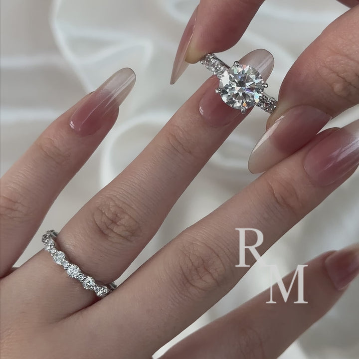 Rodiffy Moissanite 4.0Ct Round Cut Engagement Ring With Round Cut/Asscher Cut Wedding Band Wedding Ring Set