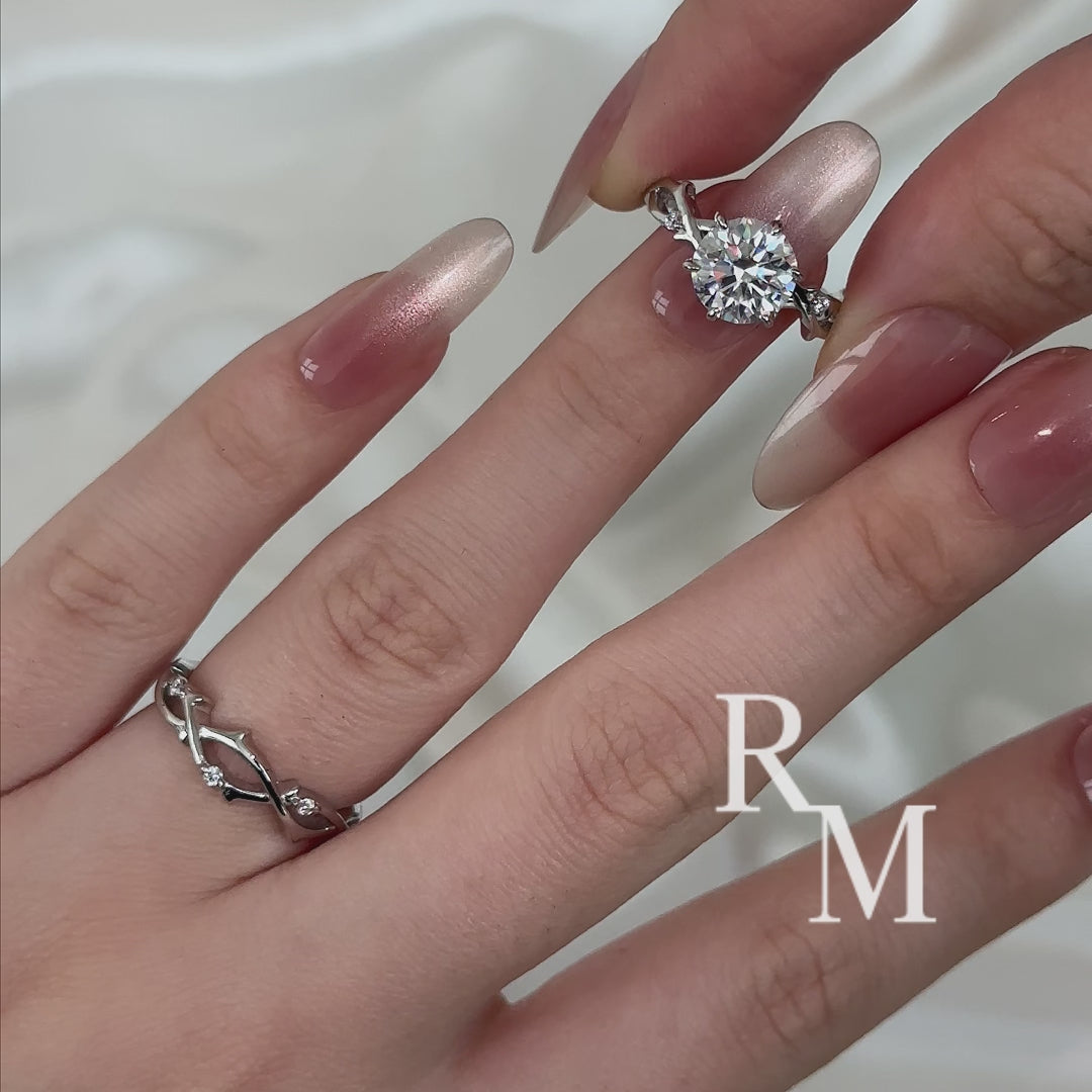 Moissanite 2.0 Ct Twig 6 Prong Round Cut Twist White Gold Wedding Set