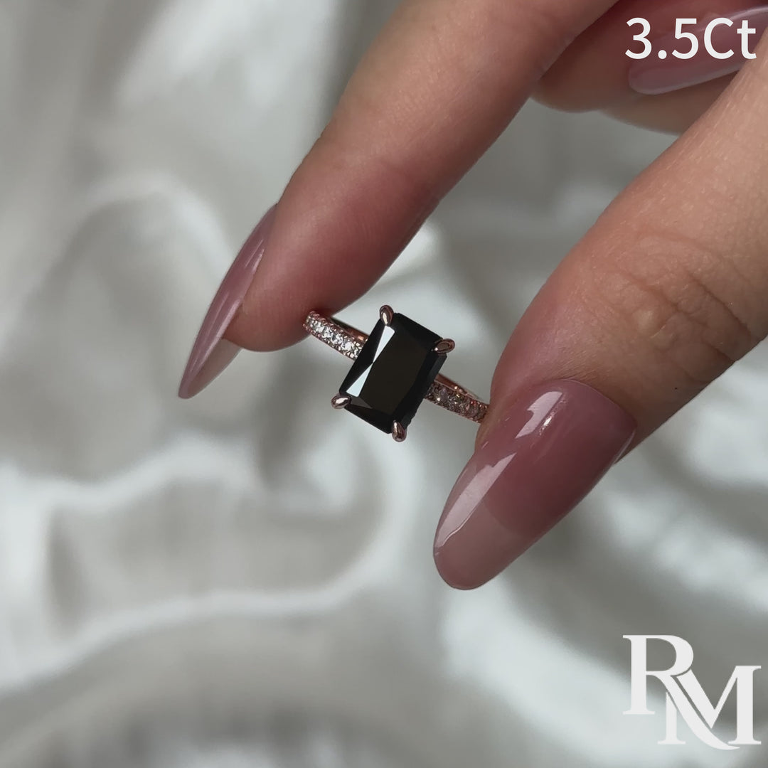 Moissanite Radiant Cut 3.5Ct Hidden Halo Black Stone Ring In Sterling Silver