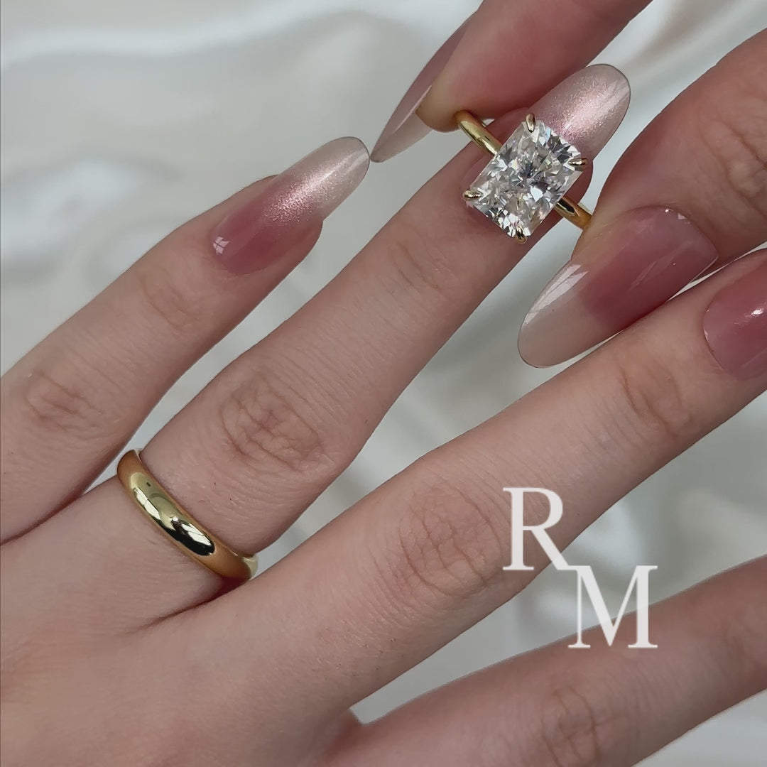 Rodiffy Moissanite 4.5 Ct Radiant Cut Yellow Gold Wedding Ring Set with Wide Band