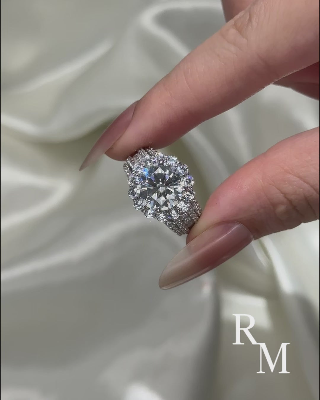 Moissanite Halo Split Shank 4.0Ct Round Cut White Gold Engagement Ring