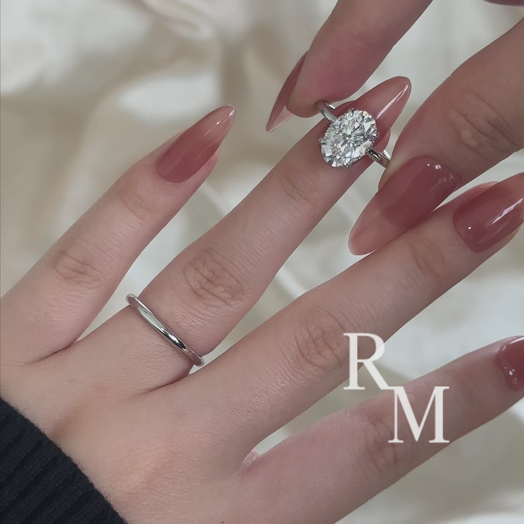 Rodiffy Moissanite 4.0Ct Solitaire Oval Cut White Gold Engagement Ring with Plain Wedding Band