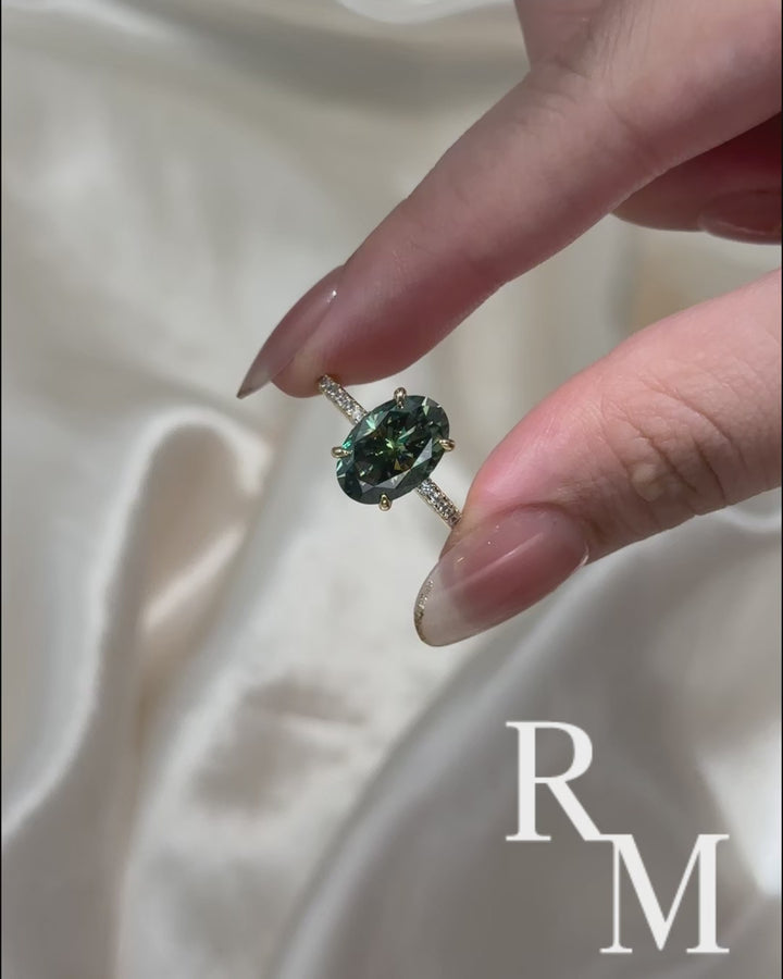 Moissanite 4.0Ct Oval Cut Turquoise/Blue Hidden Halo Engagement Ring in Sterling Silver