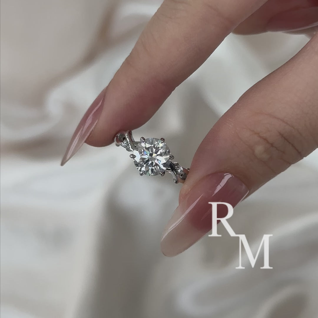 Moissanite 2.0 Ct Twig 6 Prong Round Cut Twist White Gold Engagement Ring