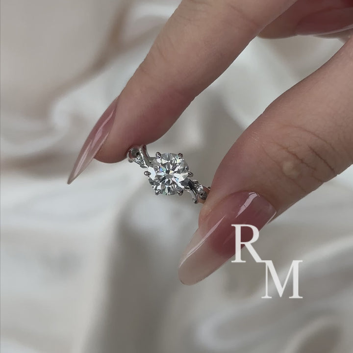 Moissanite 2.0 Ct Twig 6 Prong Round Cut Twist White Gold Engagement Ring