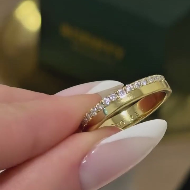 Rodiffy Moissanite S925 0.48ct Round Brilliant Cut Yellow Gold Eternity Wedding Band in Sterling Silver