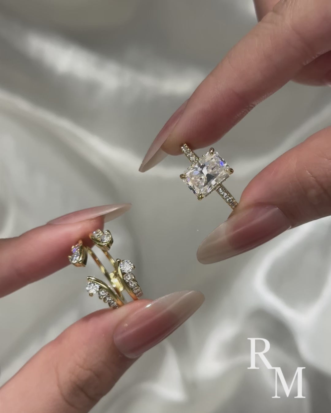 Moissanite 3.5Ct Radiant Cut Yellow Gold Wedding Ring with Enhancer Ring