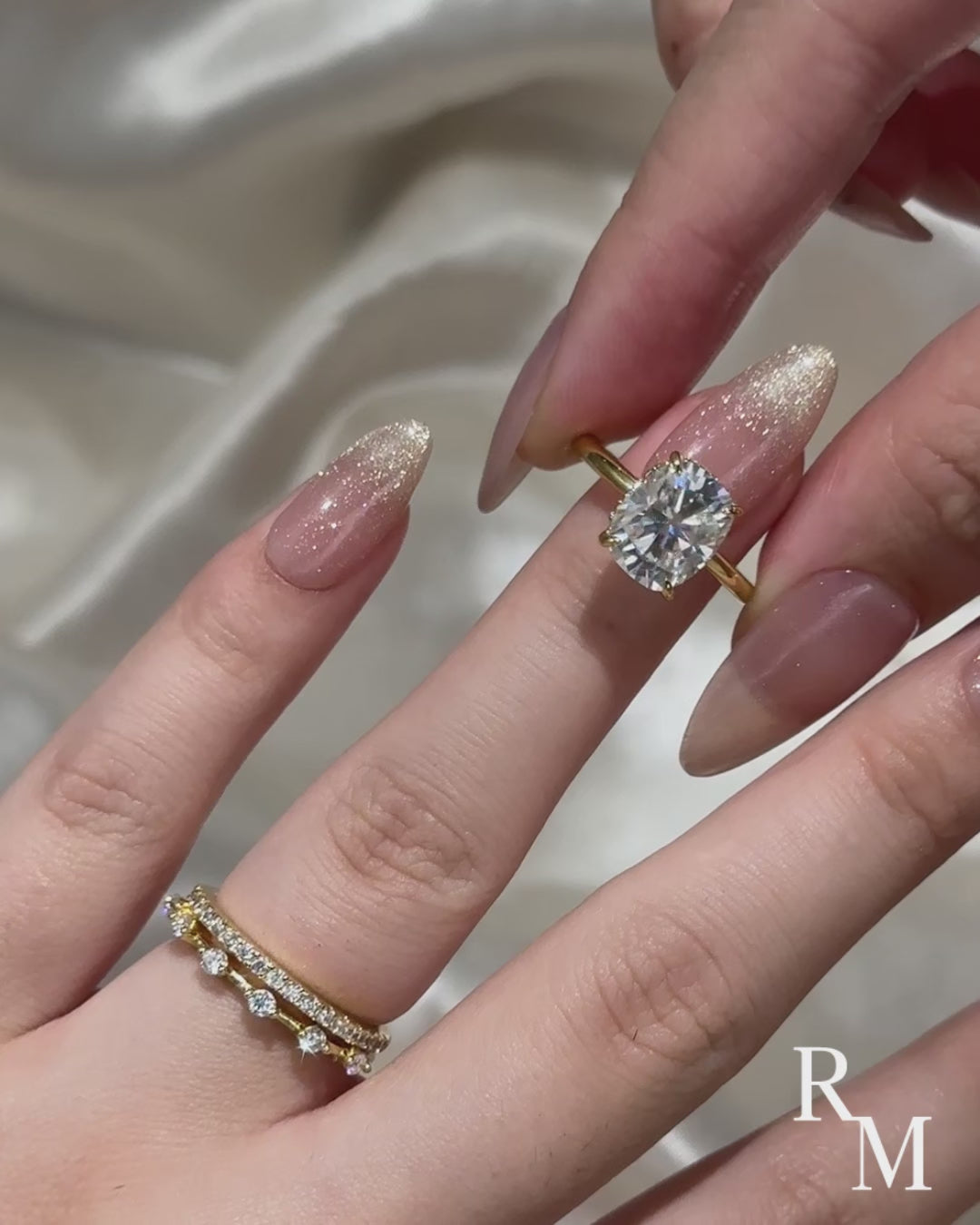 Moissanite 4.0Ct Cushion Cut Solitaire Yellow Gold 3PC Wedding Ring Set