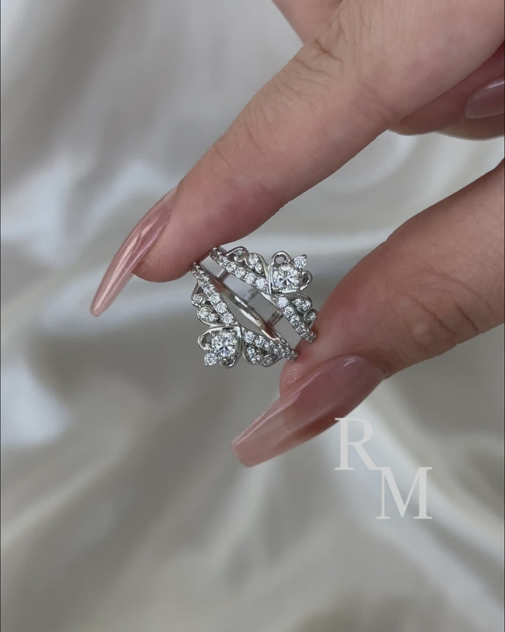 Moissanite Crown Shaped Insert Wedding Band Engagament Ring Enhancer In Sterling Silver
