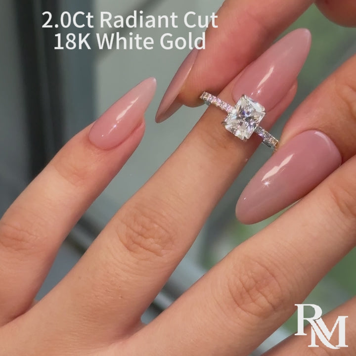 Rodiffy Moissanite 2.0 Ct Radiant Cut White Gold Engagement Ring
