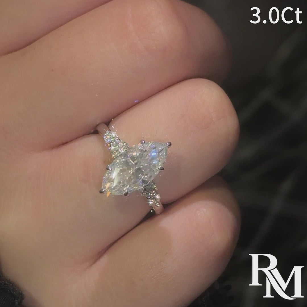 Moissanite 3.0CT Marquise Cut Classic Side Stone Travel Ring In Sterling Silver