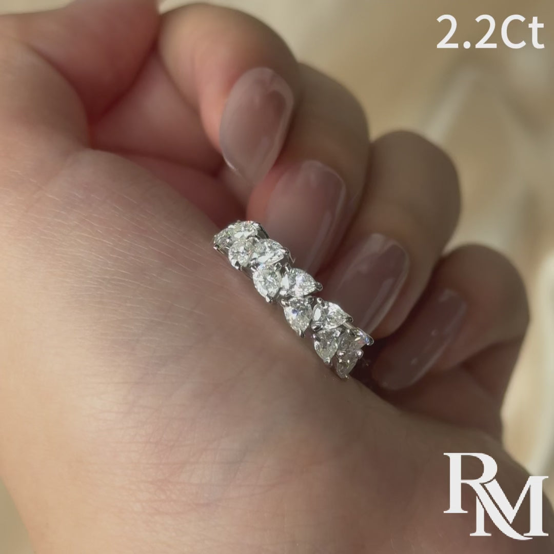 Moissanite Pear Cut 2.2Ct Half Eternity Stackable Teardrop Travel Ring in Sterling Silver