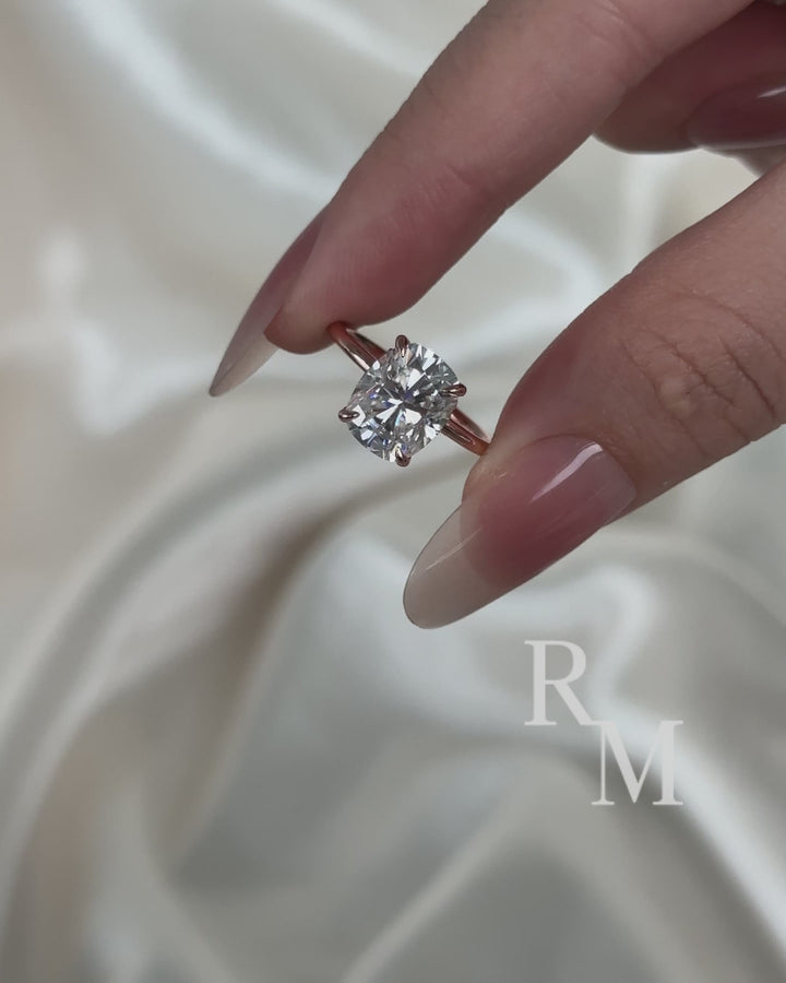 Moissanite Solitaire 4.0 Ct Cushion Cut Rose Gold Engagement Ring