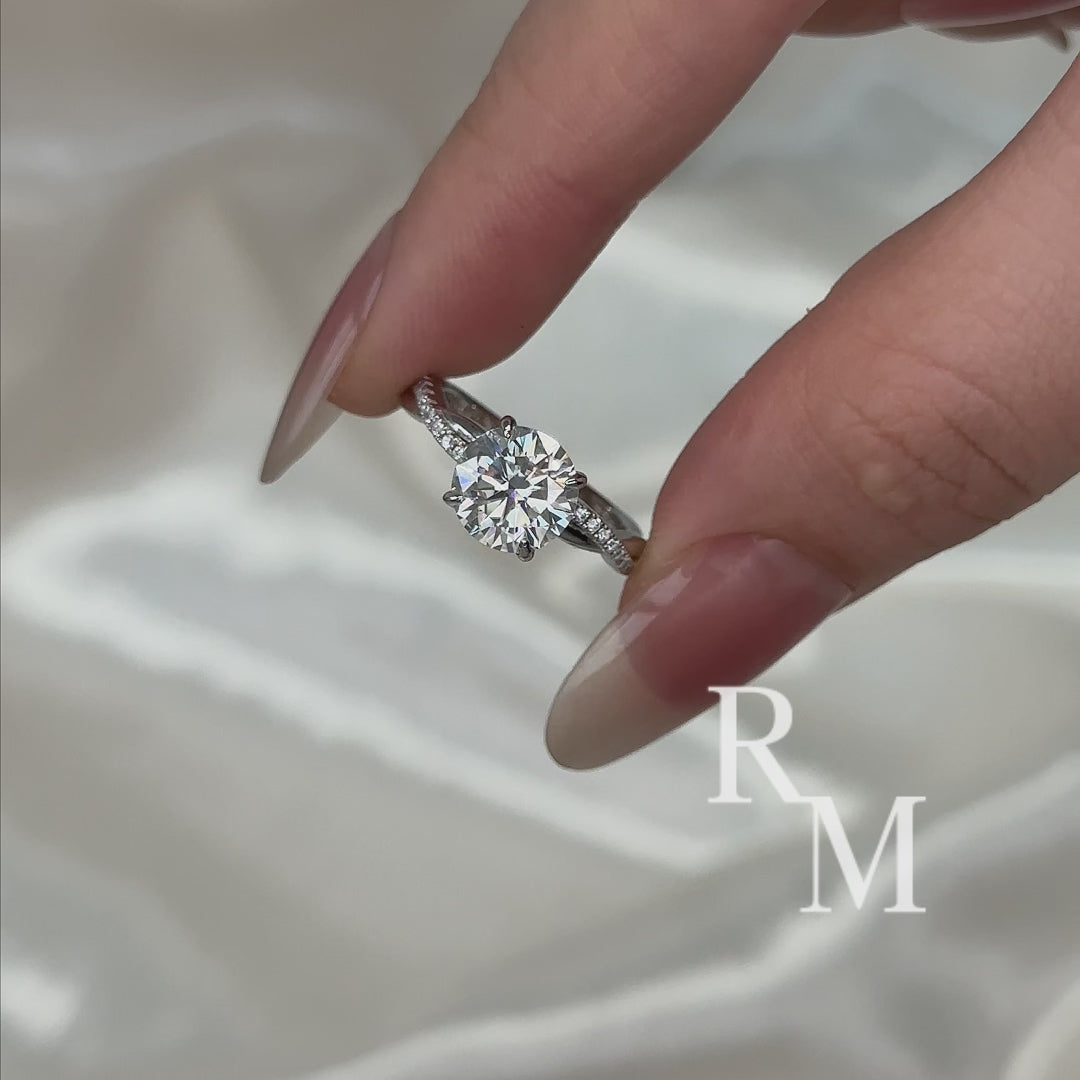 Rodiffy Moissanite 1.0Ct/1.2Ct/2.0 Ct Round Cut Twist White Gold Pave Promise Bridal Ring