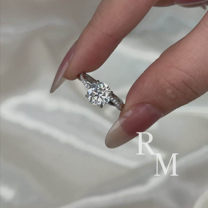 Rodiffy Moissanite 1.0Ct/1.2Ct/2.0 Ct Round Cut Twist White Gold Pave Promise Bridal Ring