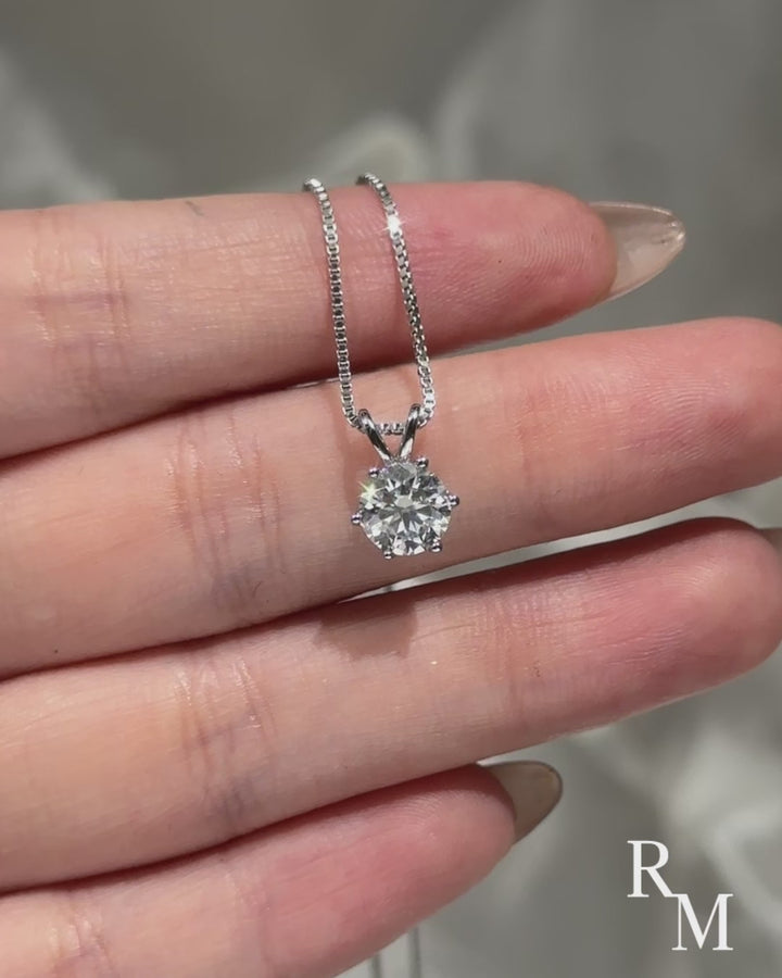 Rodiffy Moissanite 1.0 Ct Round Cut White Gold 6 Prong Pendant Necklace