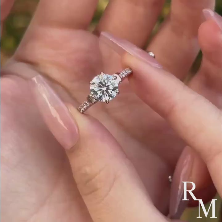 Rodiffy Moissanite 2.0 Ct Bow Base Design Rose Gold Promise Bridal Ring