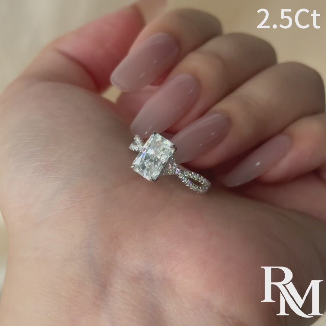 Moissanite 2.5Ct Radiant Cut Twist Hidden Halo Everyday Wearable Ring for Daily Outfit