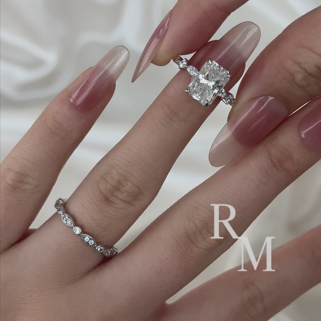 Moissanite 3.5Ct Side Stone Radiant Cut White Gold Wedding Ring Set