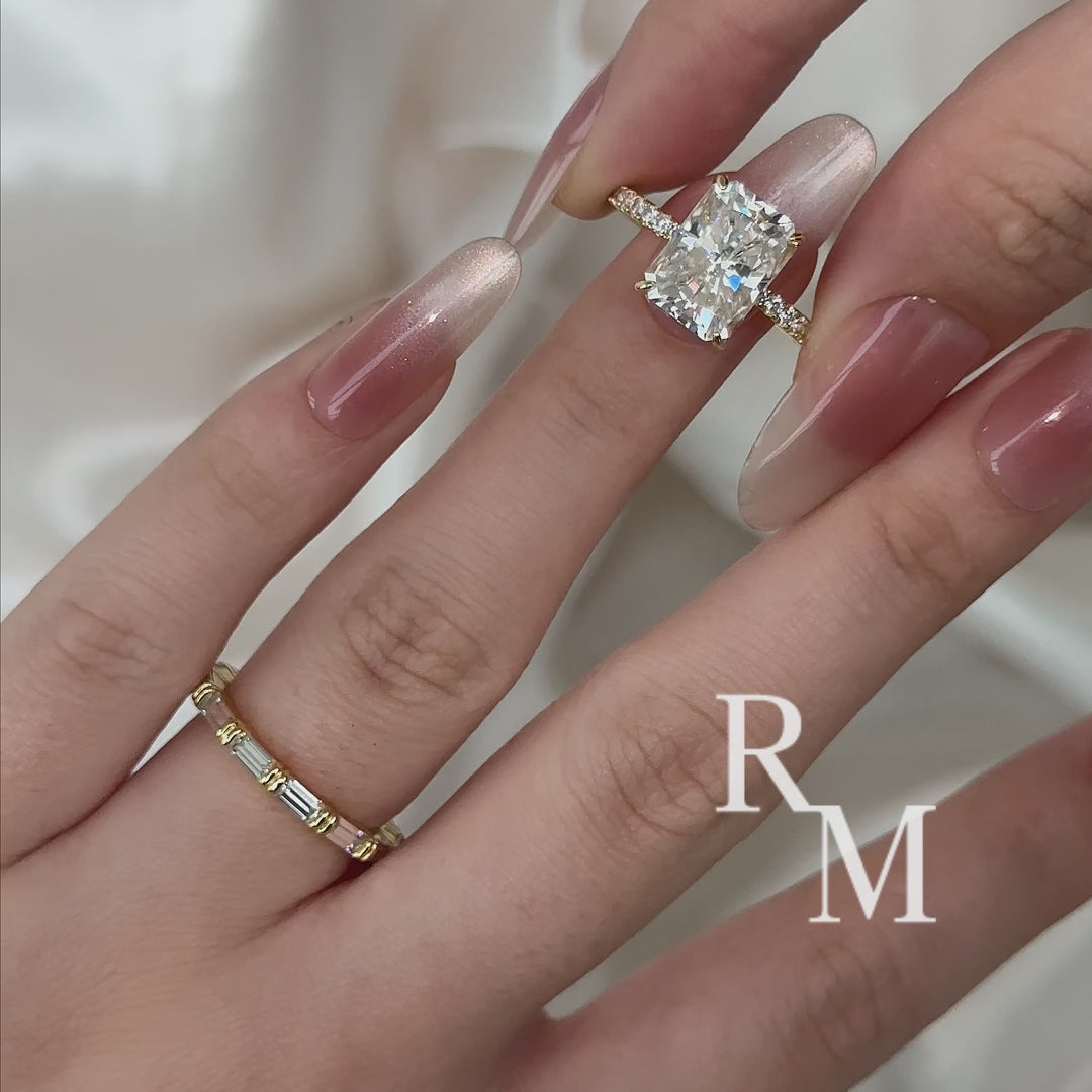 Moissanite 4.5Ct Radiant Cut Yellow Gold  Wedding Ring with Emerald Cut Wedding Band